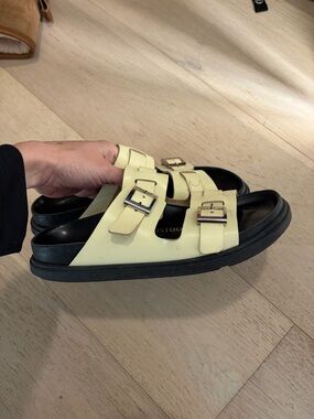 Birkenstocks cream and black